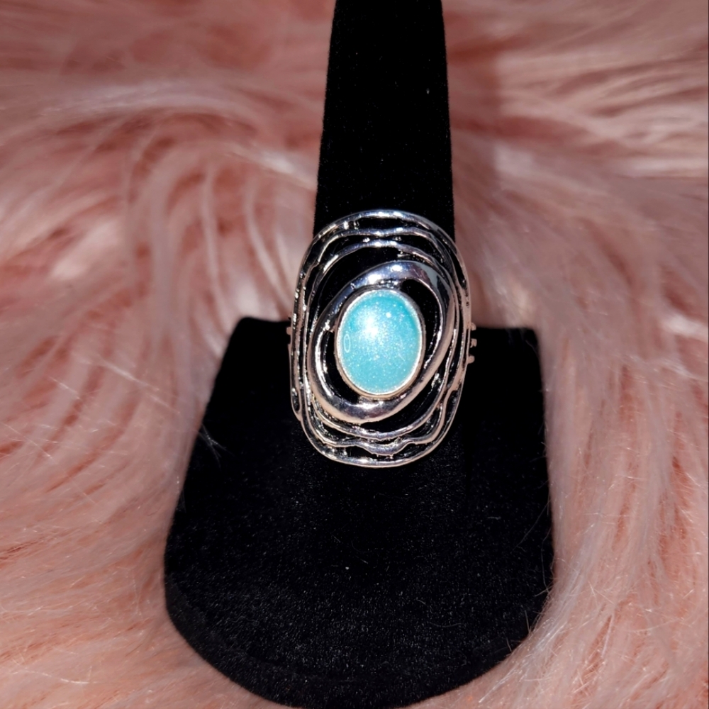 Silvertone Swirl Shabby chic ring (Y18)